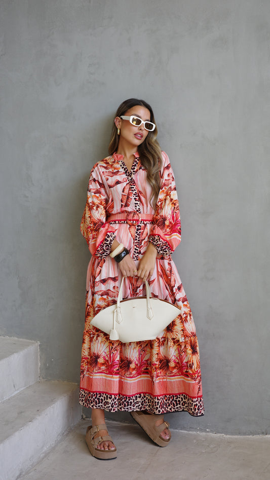 גלביה קומות כפתורים חגורה לינדזי | אפרסק