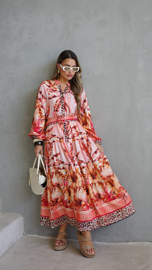 גלביה קומות כפתורים חגורה לינדזי | אפרסק