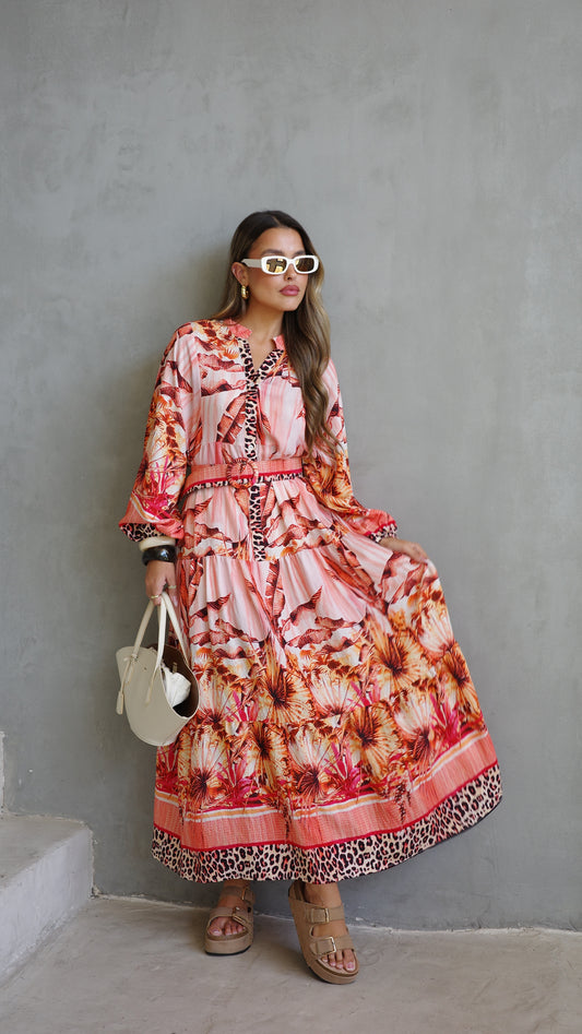 גלביה קומות כפתורים חגורה לינדזי | אפרסק