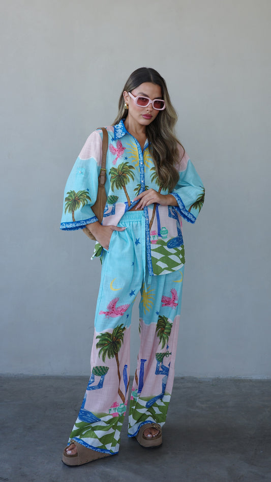 חליפת מכנס מליבו | תכלת/ורוד