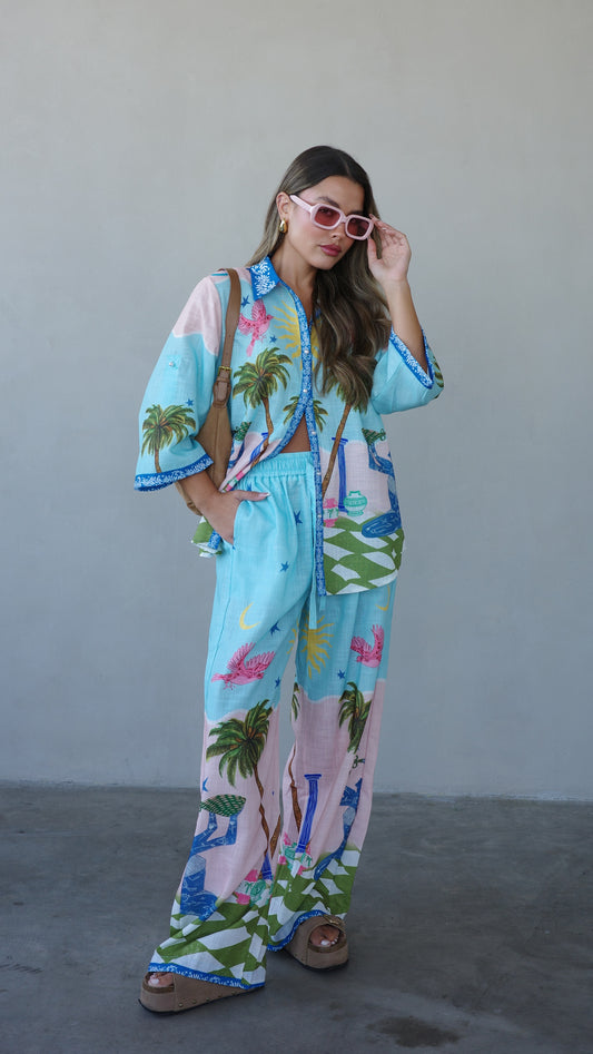 חליפת מכנס מליבו | תכלת/ורוד