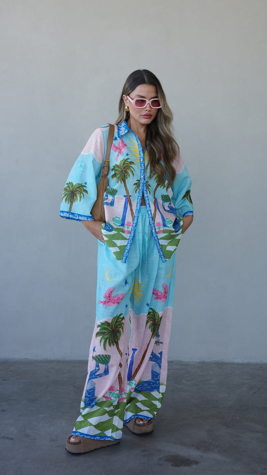 חליפת מכנס מליבו | תכלת/ורוד