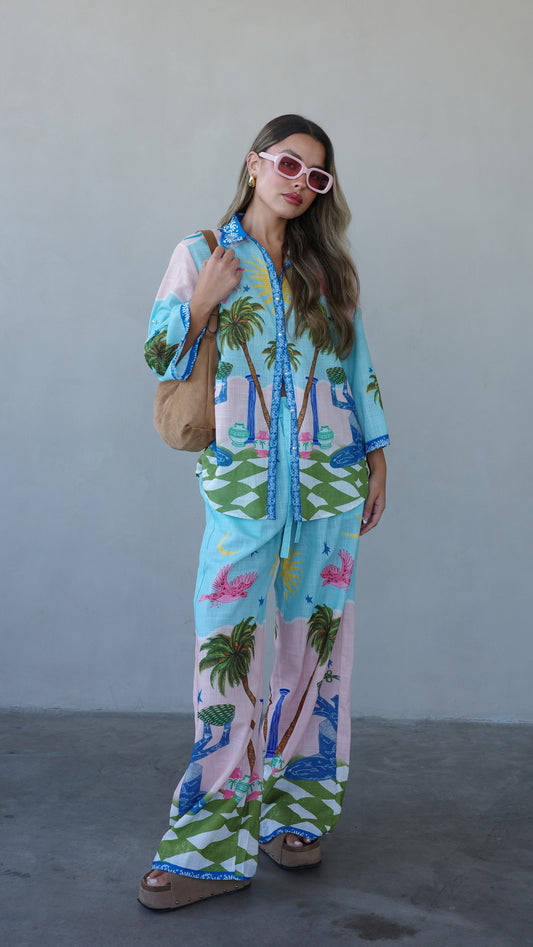 חליפת מכנס מליבו | תכלת/ורוד