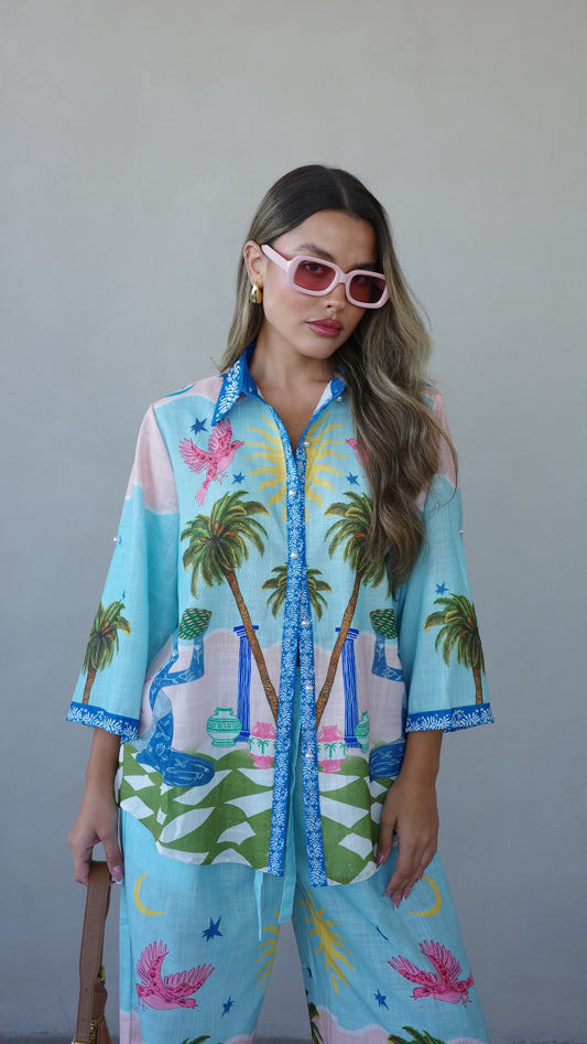 חליפת מכנס מליבו | תכלת/ורוד