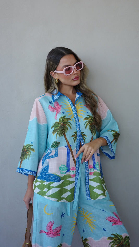 חליפת מכנס מליבו | תכלת/ורוד