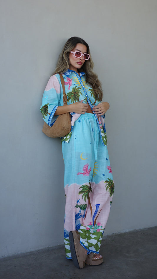 חליפת מכנס מליבו | תכלת/ורוד