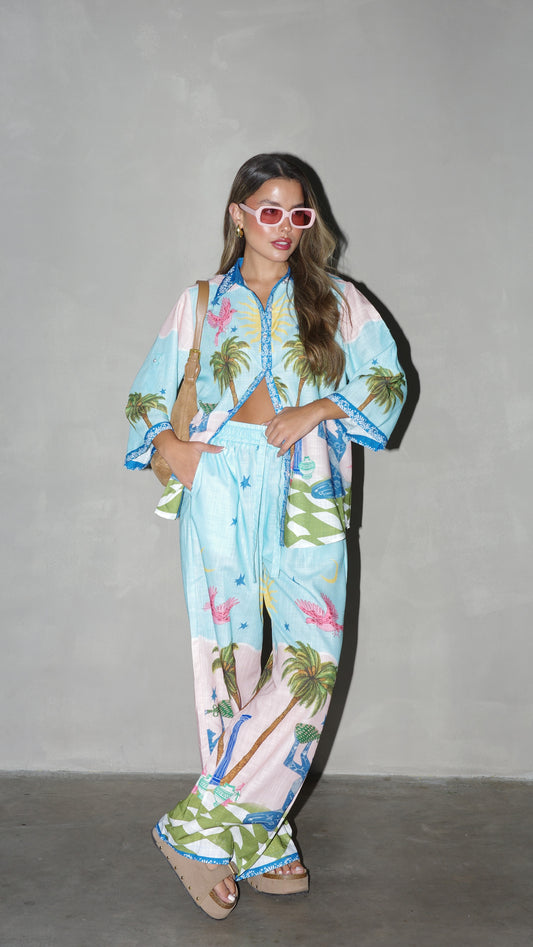 חליפת מכנס מליבו | תכלת/ורוד