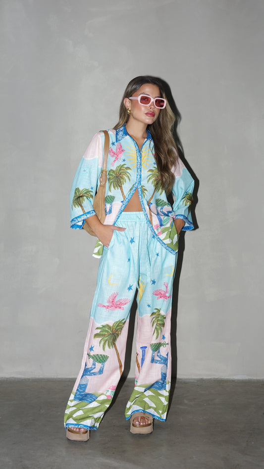 חליפת מכנס מליבו | תכלת/ורוד