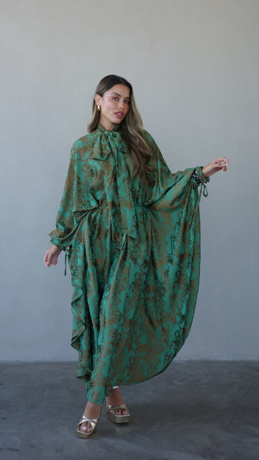 שמלת אוברסייז מעוגלת עניבה גוצי | ירוק