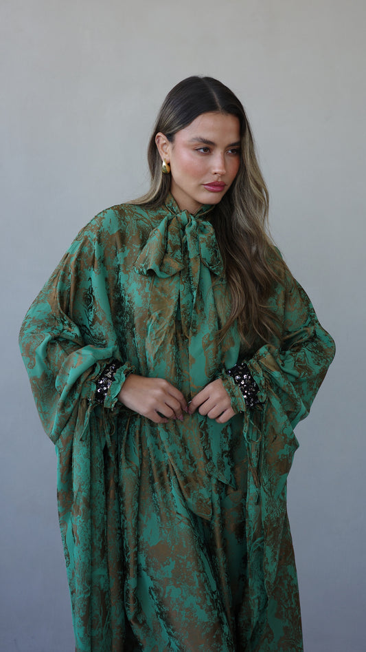 שמלת אוברסייז מעוגלת עניבה גוצי | ירוק