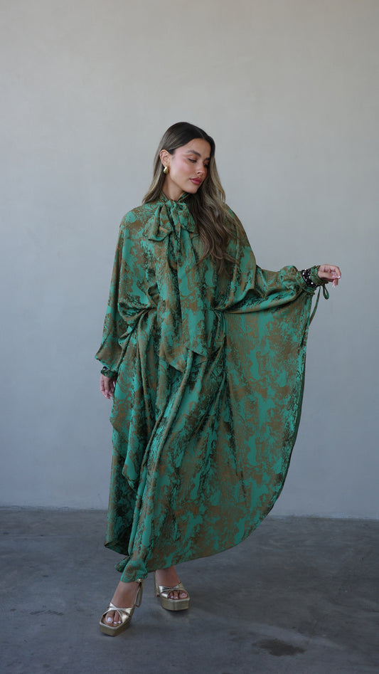 שמלת אוברסייז מעוגלת עניבה גוצי | ירוק