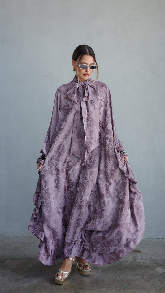 שמלת אוברסייז מעוגלת עניבה גוצי | סגול חום