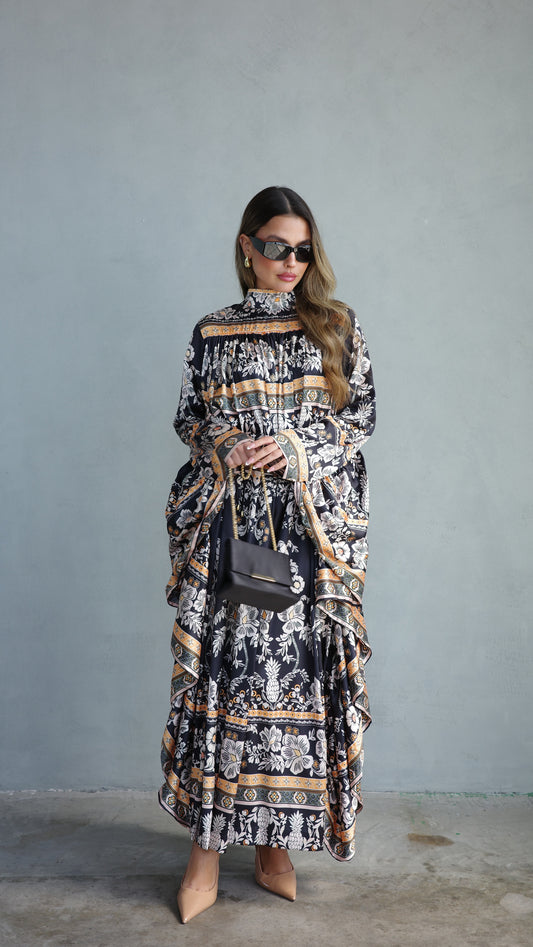 שמלת מקסי אוברסייז עטלף גייקובס | שחור כתום