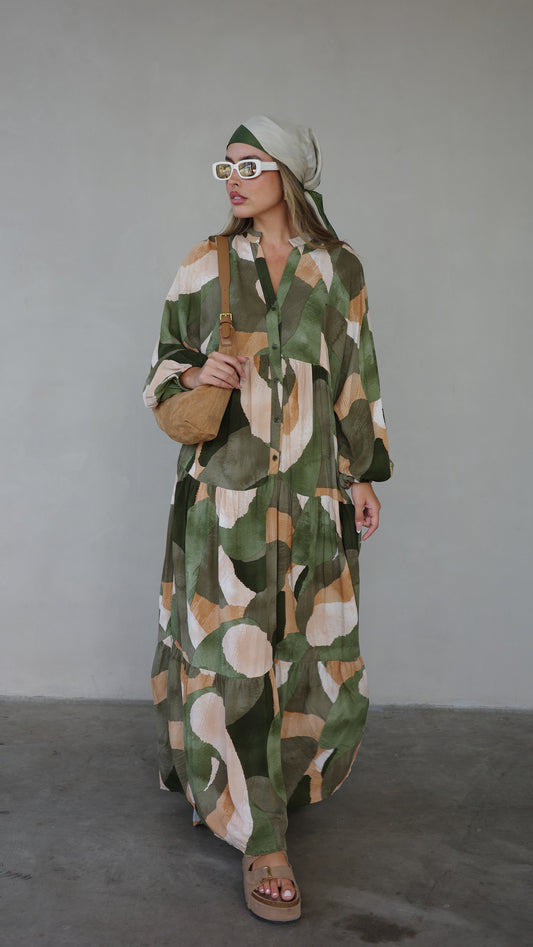 גלביה קומות כפתורים אמיליה | ירוק/בז