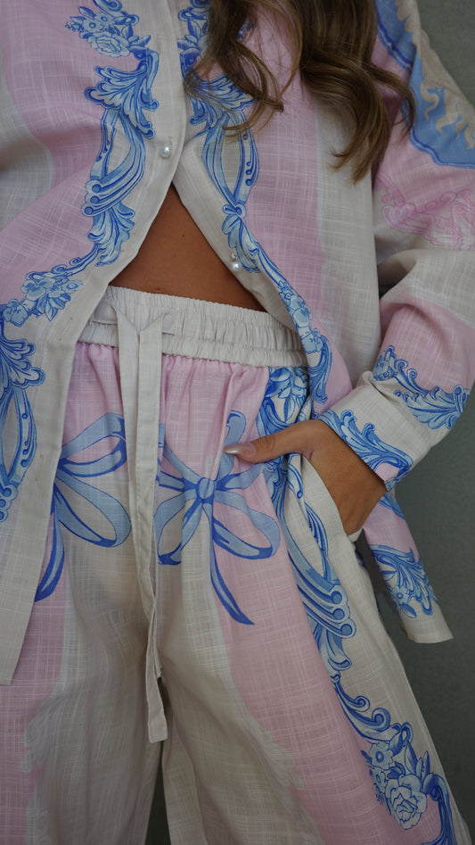 חליפת מכנס הוואנה| שמנת/ורוד