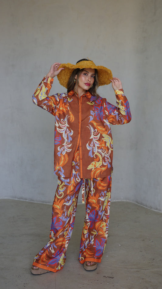 חליפת מכנס סלוניקי | חום/כתום