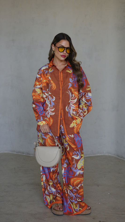 חליפת מכנס סלוניקי | חום/כתום