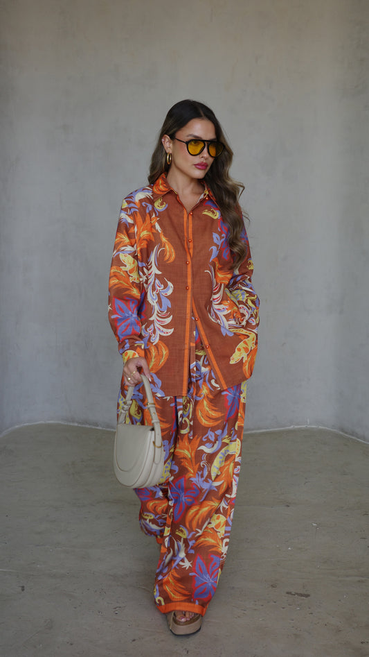 חליפת מכנס סלוניקי | חום/כתום