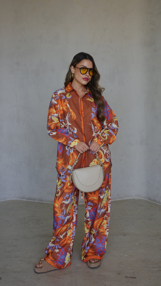 חליפת מכנס סלוניקי | חום/כתום