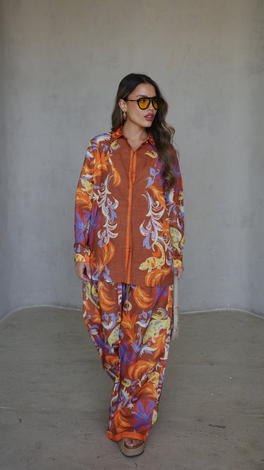 חליפת מכנס סלוניקי | חום/כתום