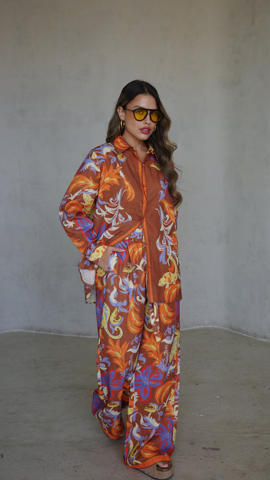 חליפת מכנס סלוניקי | חום/כתום