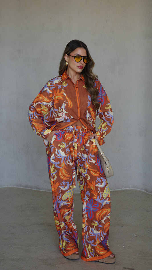 חליפת מכנס סלוניקי | חום/כתום