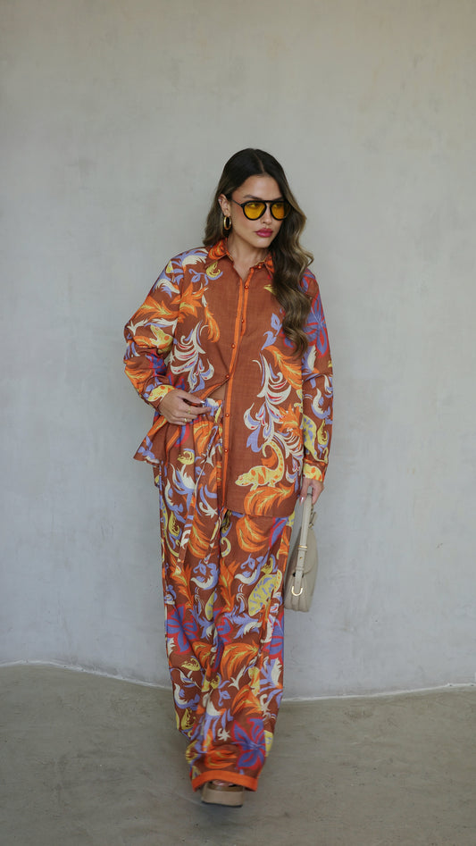 חליפת מכנס סלוניקי | חום/כתום