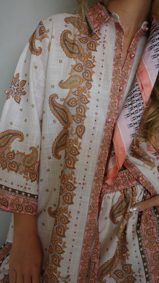 חליפת מכנס קוסמוי | לבן/ורוד