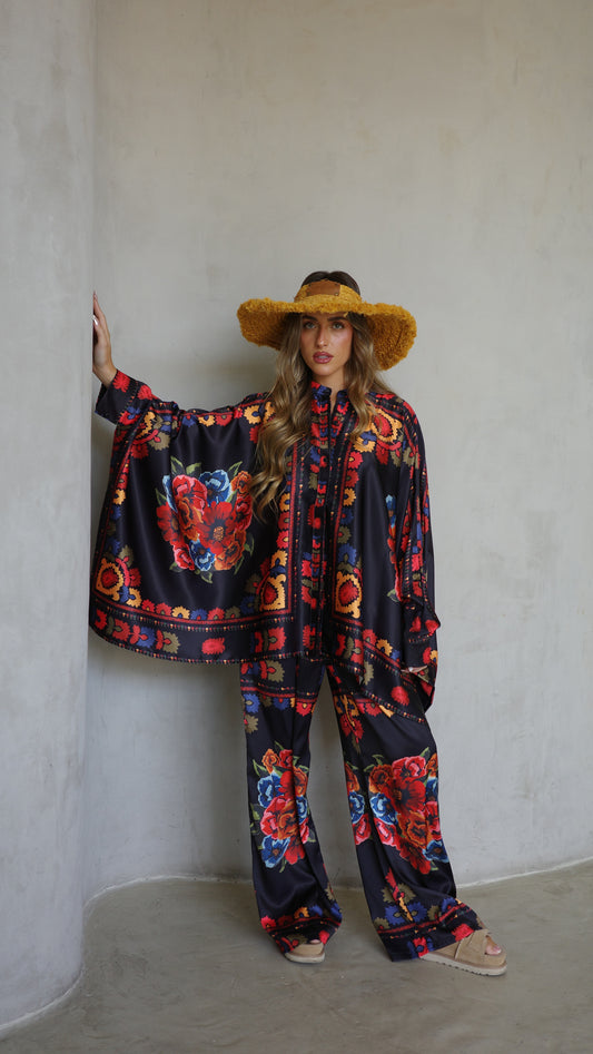 חליפת מכנס קימונו קיוטו| שחור/אדום