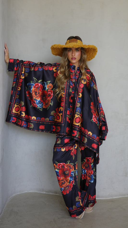 חליפת מכנס קימונו קיוטו| שחור/אדום