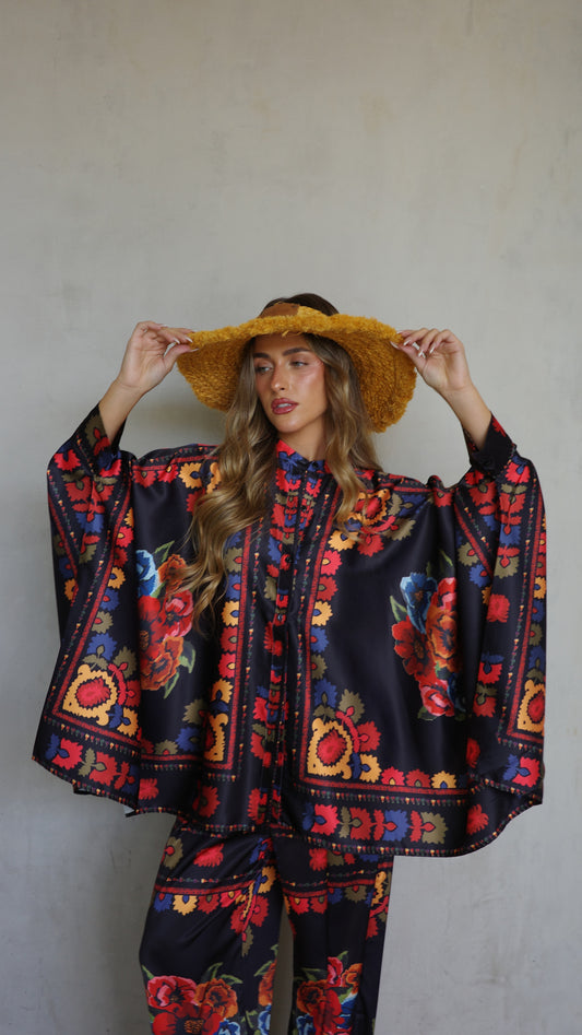 חליפת מכנס קימונו קיוטו| שחור/אדום