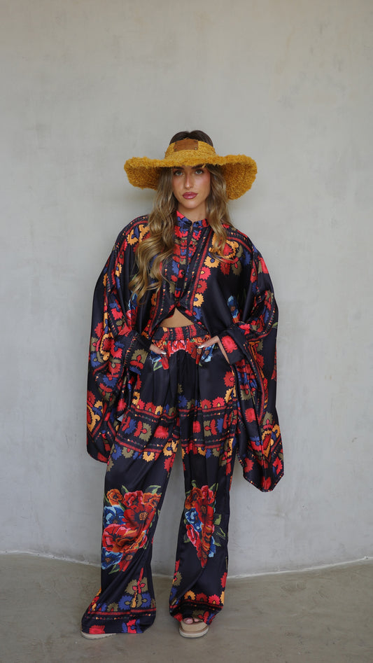 חליפת מכנס קימונו קיוטו| שחור/אדום