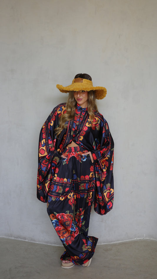 חליפת מכנס קימונו קיוטו| שחור/אדום