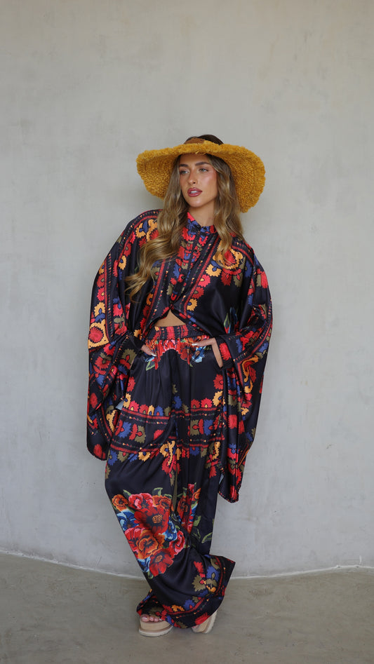 חליפת מכנס קימונו קיוטו| שחור/אדום