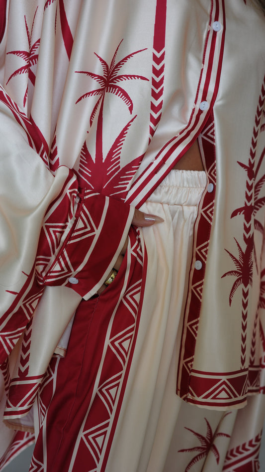 חליפת מכנס קימונו פוגי| שמנת/אדום