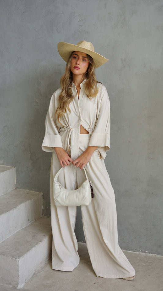 חליפת מכנס גומי כיווץ מקארתי | בז