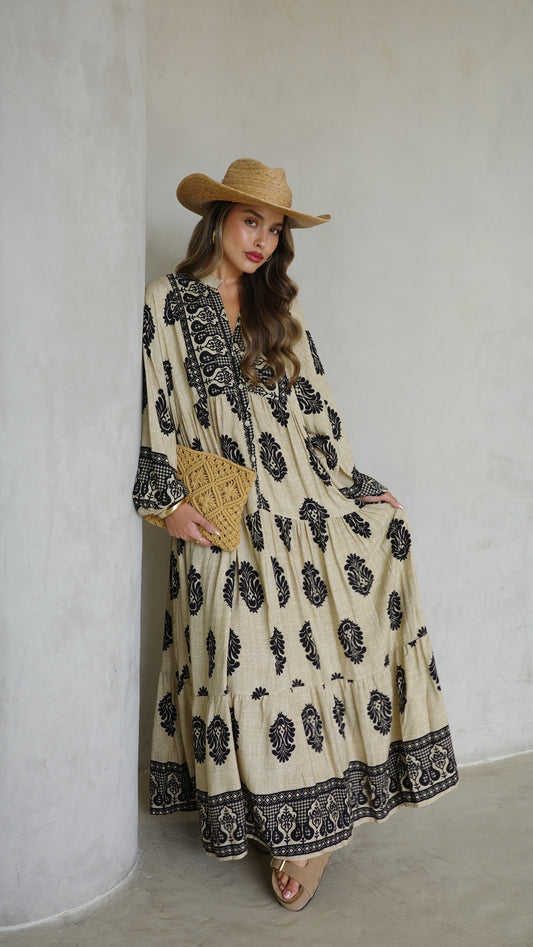 שמלת גלביה קומות דיאנה |  בז שחור