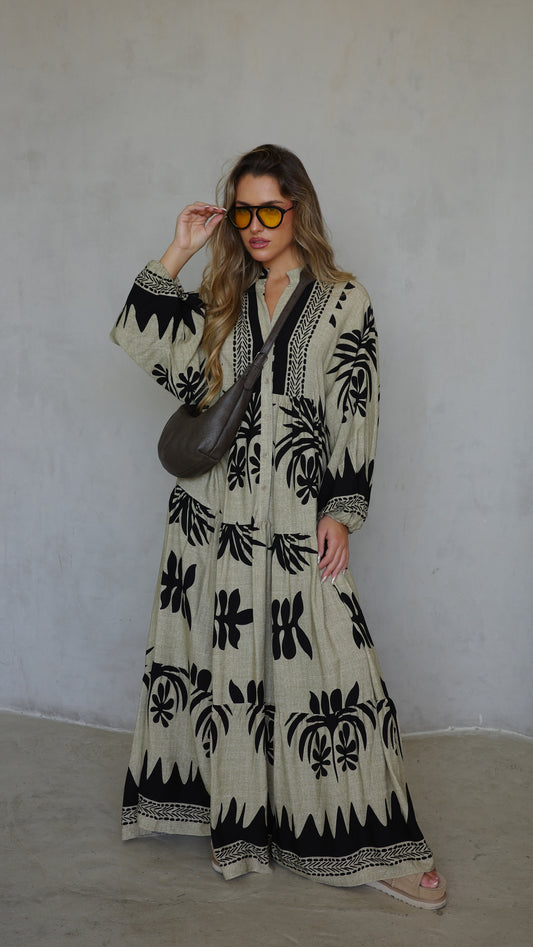 שמלת גלביה קומות שילת | בז שחור