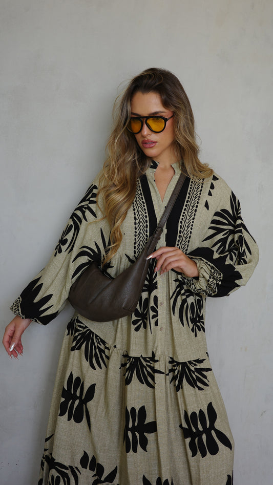 שמלת גלביה קומות שילת | בז שחור