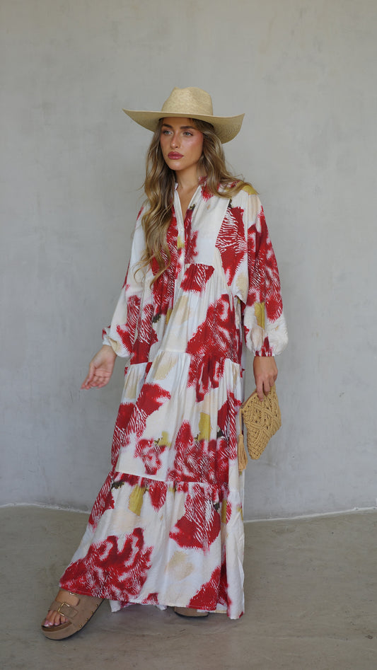 שמלת גלביה קומות קסניה | שמנת אדום