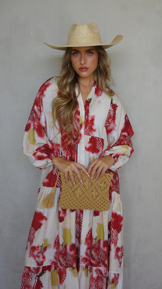 שמלת גלביה קומות קסניה | שמנת אדום