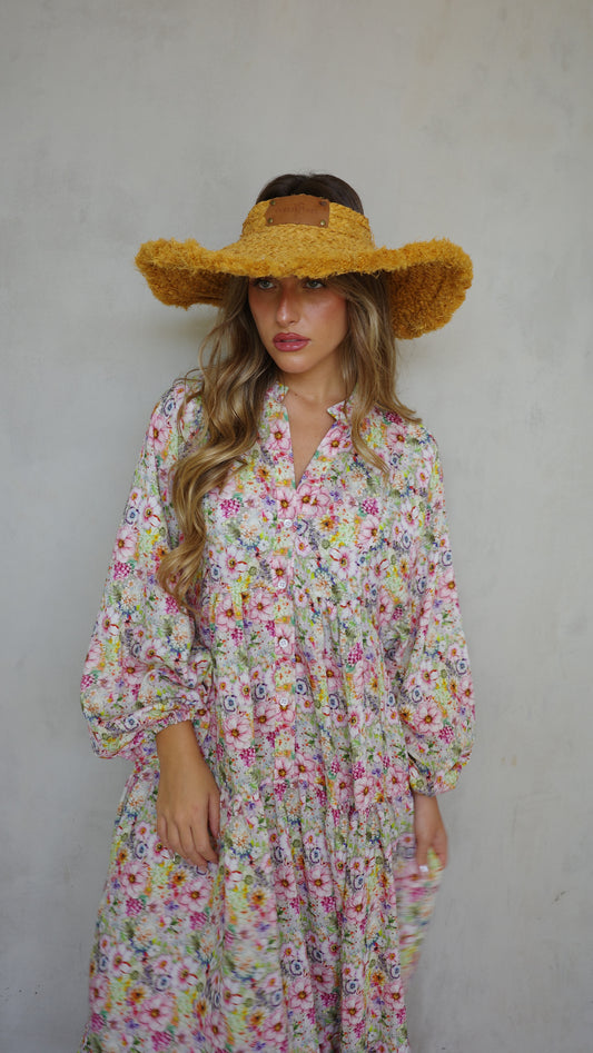 שמלת גלביה קומות סתיו | ורוד/ירוק