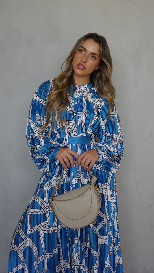 שמלת מקסי פליסה מילאנו | טורקיז/לבן