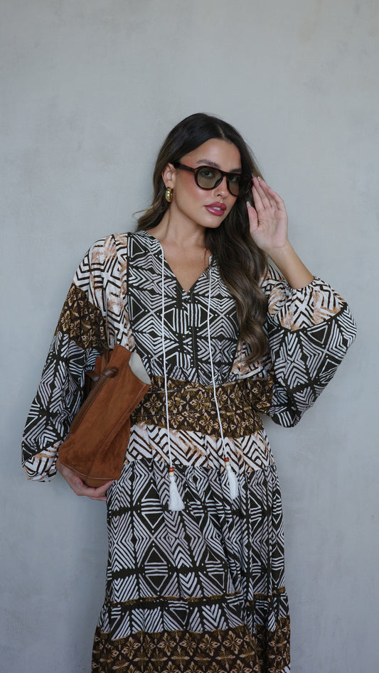 גלביה קומות פונפונים סטפני | ירוק/חום