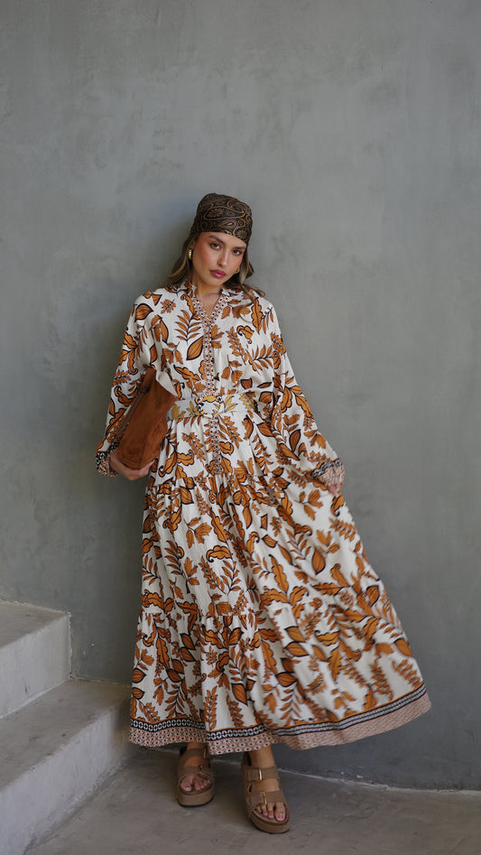 גלביה קומות כפתורים חגורה אמנואל | שמנת/כתום