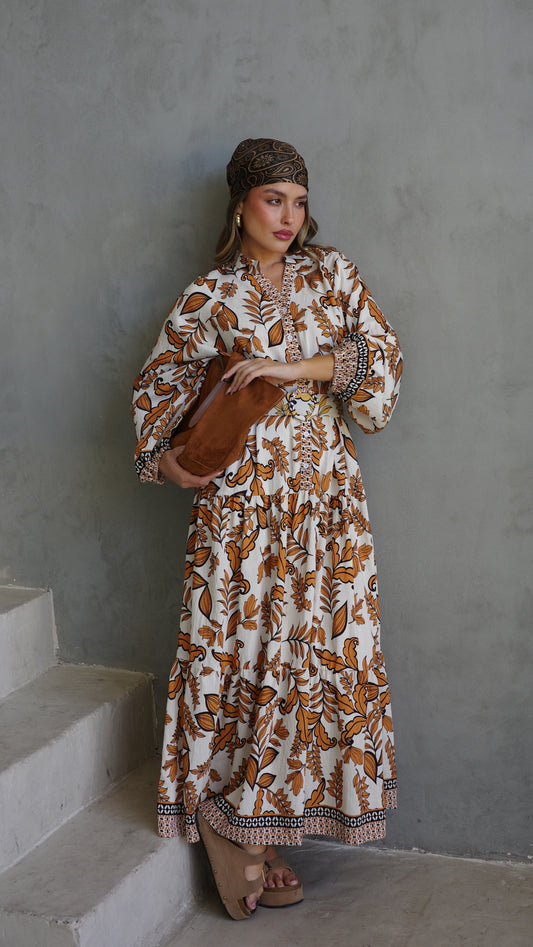 גלביה קומות כפתורים חגורה אמנואל | שמנת/כתום