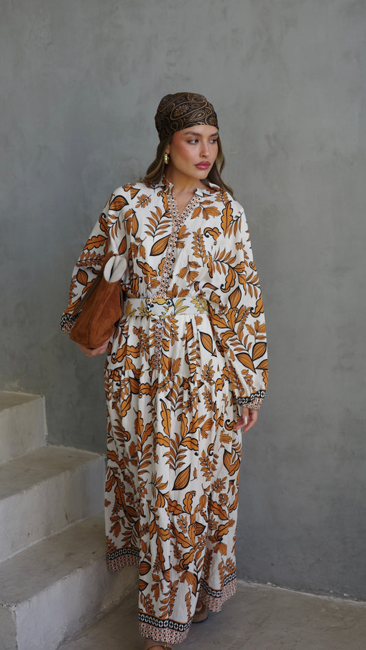 גלביה קומות כפתורים חגורה אמנואל | שמנת/כתום