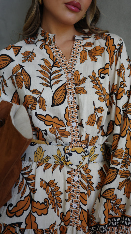 גלביה קומות כפתורים חגורה אמנואל | שמנת/כתום