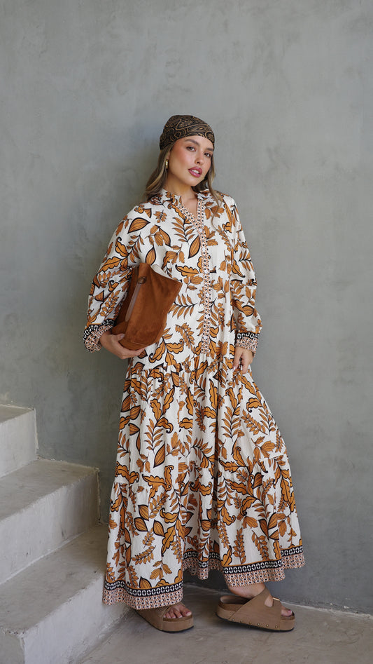 גלביה קומות כפתורים חגורה אמנואל | שמנת/כתום