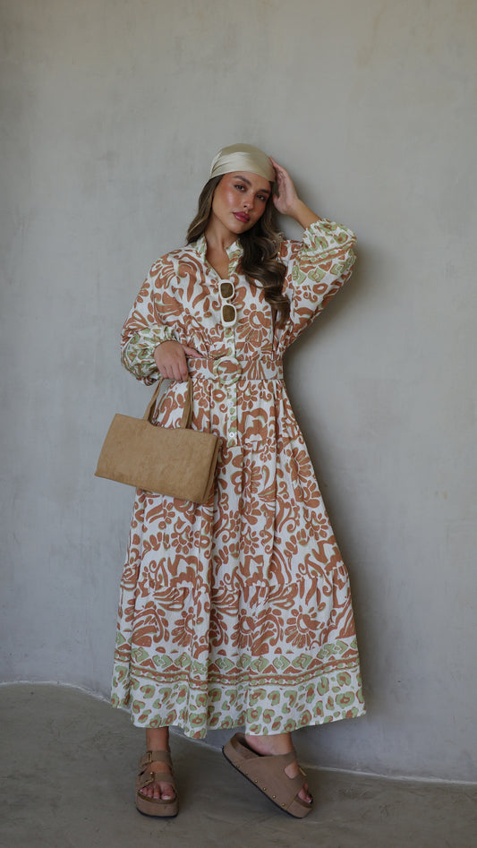 גלביה קומות כפתורים חגורה דיאנדרה | שמנת/חום